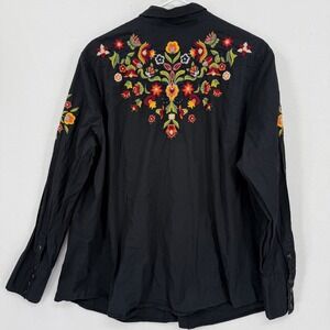 Stetson Womens 3X Black Floral Embroidered Western Snap Shirt 11-50-565